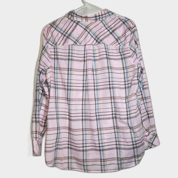 New Talbots Pink Plaid Button Up Shirt 1X - Picture 4 of 8